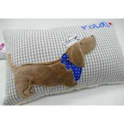 Kuschelkissen  Hund Dackel Teckel Ahoi  Wunschnamen Taufkissen Geburtskissen - Schmusekissen Kissen mit Namen