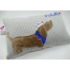 Kuschelkissen  Hund Dackel Teckel Ahoi  Wunschnamen Taufkissen Geburtskissen - Schmusekissen Kissen mit Namen