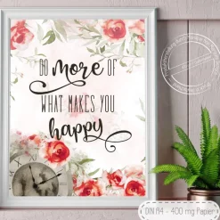 Landhaus Stil Poster Set | Do more of what makes you happy | Romantik Rosen Pferd Einhorn Bilder [A4]