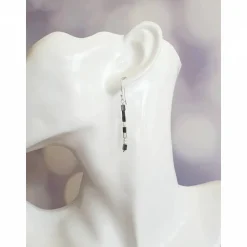 Lange schmale Ohrringe,Hematit, Silber, Perlen, Brautschmuck extravagant, minimalistisch zum Brautkleid, Schmuck zur Hoc