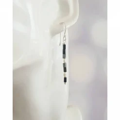 Lange schmale Ohrringe,Hematit, Silber, Perlen, Brautschmuck extravagant, minimalistisch zum Brautkleid, Schmuck zur Hoc