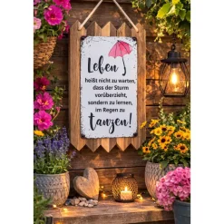 Leben heißt nicht zu warten bis der Sturm vorüberzieht, sondern zu lernen im Regen .. Wanddeko aus Altholz, Geschenkidee
