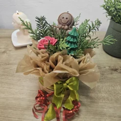 Lebkuchenmann Kerzenblumenstrauß Rapswachs | Tannenbaum & Rose Bouquet | Vegane Weihnachtsdeko | Festliches Unikat Gesch
