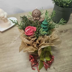 Lebkuchenmann Kerzenblumenstrauß Rapswachs | Tannenbaum & Rose Bouquet | Vegane Weihnachtsdeko | Festliches Unikat Gesch