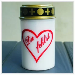 LED Grablicht "Du fehlst" in rot oder weiß inklusive Batterien - elektrisches Grablicht mit Beschriftung