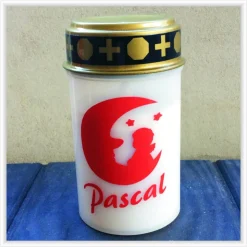 LED Grablicht "Engel auf Mond" in rot oder weiß inklusive Batterien - elektrisches Grablicht mit Namen