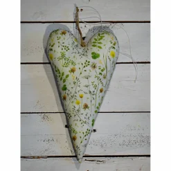 Leinen Herz, beige, Stickerei Wiesenkräuter