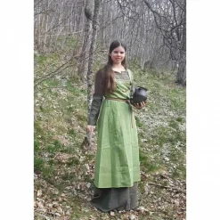Leinen Wikinger Kleid, grünes Schürzenkleid, Mittelalter Gewandung, LARP, SCA, Cosplay Kostüm, Toraxacum