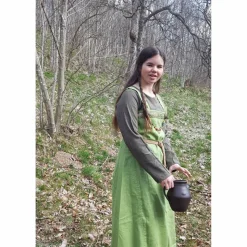 Leinen Wikinger Kleid, grünes Schürzenkleid, Mittelalter Gewandung, LARP, SCA, Cosplay Kostüm, Toraxacum