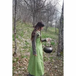 Leinen Wikinger Kleid, grünes Schürzenkleid, Mittelalter Gewandung, LARP, SCA, Cosplay Kostüm, Toraxacum