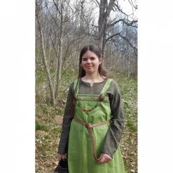 Leinen Wikinger Kleid, grünes Schürzenkleid, Mittelalter Gewandung, LARP, SCA, Cosplay Kostüm, Toraxacum