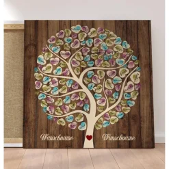 Leinwand Gästebuch Hochzeit personalisiert 50x50 cm – Fingerabdruck Baum – Unvergessliche Hochzeitsidee & Geschenk