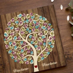 Leinwand Gästebuch Hochzeit personalisiert 50x50 cm – Fingerabdruck Baum – Unvergessliche Hochzeitsidee & Geschenk