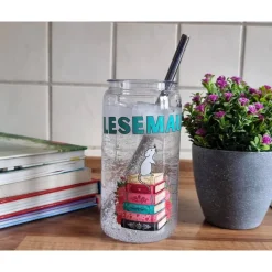 Lesemaus Trinkbecher für Kinder | 470 ml Kunststoffbecher mit Deckel und Edelstahl Strohhalm | Geschenk für kleine Leser