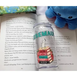 Lesemaus Trinkbecher für Kinder | 470 ml Kunststoffbecher mit Deckel und Edelstahl Strohhalm | Geschenk für kleine Leser