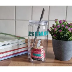 Lesemaus Trinkbecher für Kinder | 470 ml Kunststoffbecher mit Deckel und Edelstahl Strohhalm | Geschenk für kleine Leser