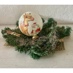 Leuchtkugel 12 cm  Einzigartig Geschenk  upcycling  Unikat - Rentier mit Weihnachtsmann