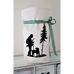 Lichtbeutel Geschenkbeutel Jäger Förster mit Hund GESTICKT Leinen. Zur Zeit nur mit braun kariertem Band lieferbar!