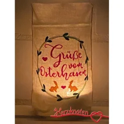 Lichtbeutel, Lichterbeutel, Ostern, Windlicht, Blumen, Herz, bestickt, Licht, Kerze, Lichterkette, Baumwollstoff