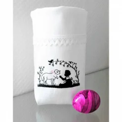 Lichtbeutel Utensilo Vasenhuse Ostern Mädchen mit Osterlamm GESTICKT Leinen.