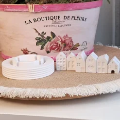 Lichterkranz Teelichthalter Häuserkranz | weiße Raysin Deko Lichthäuser | Kerzenteller | Lichterstadt Geschenkidee mini