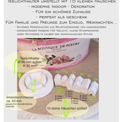 Lichterkranz Teelichthalter Häuserkranz | weiße Raysin Deko Lichthäuser | Kerzenteller | Lichterstadt Geschenkidee mini