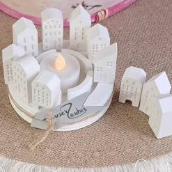 Lichterkranz Teelichthalter Häuserkranz mit 11 Minihäusern aus Raysin