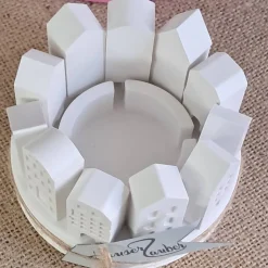 Lichterkranz Teelichthalter Häuserkranz mit 11 Minihäusern aus Raysin