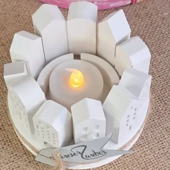 Lichterkranz Teelichthalter Häuserkranz mit 11 Minihäusern aus Raysin