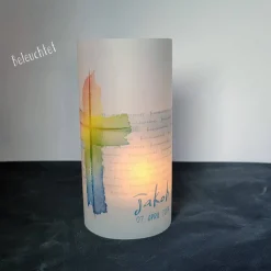 Lichthülle Aquarell-Kreuz für Konfirmation, Kommunion & Firmung – Personalisierbare Deko aus Transparentpapier