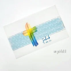 Lichthülle Aquarell-Kreuz für Konfirmation, Kommunion & Firmung – Personalisierbare Deko aus Transparentpapier