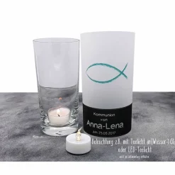 Lichthülle Kommunion Konfirmation Firmung oder Taufe - Fisch-Kreidezeichnung -