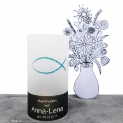 Lichthülle Kommunion Konfirmation Firmung oder Taufe - Fisch-Kreidezeichnung -