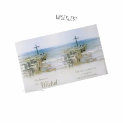 Lichthülle Konfirmation, Kommunion oder Firmung "Kreuz im Meer" mit individuellem Spruch