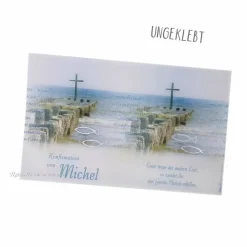 Lichthülle Konfirmation, Kommunion oder Firmung - Kreuz im Meer - mit individuellem Spruch