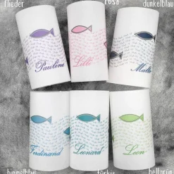 Lichthülle Taufe bunte Fische – personalisierbare Deko aus Transparentpapier