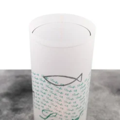 Lichthülle Taufe mit silberfarbenen Fischen – Taufdeko aus Transparentpapier