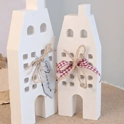Lichthäuser Grachtenhäuser im 2 er Set | weiße Raysin Deko Häuser | Stadthäuser | Geschenkidee | Hygge Scandi style
