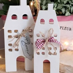 Lichthäuser Grachtenhäuser im 2 er Set | weiße Raysin Deko Häuser | Stadthäuser | Geschenkidee | Hygge Scandi style