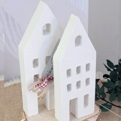 Lichthäuser groß weiß 2er Set im Raysin Hygge Scandi style