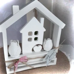 Lichthäuser 4-teilig im Geschenk Set mit Rosen | weiße Raysin Deko Häuser | Shabby | Geschenkidee | Scandi style