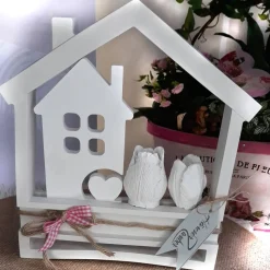 Lichthäuser 4-teilig im Geschenk Set mit Rosen | weiße Raysin Deko Häuser | Shabby | Geschenkidee | Scandi style