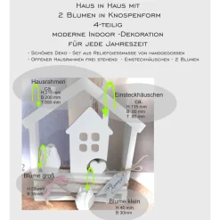 Lichthäuser 4-teilig im Geschenk Set mit Rosen | weiße Raysin Deko Häuser | Shabby | Geschenkidee | Scandi style