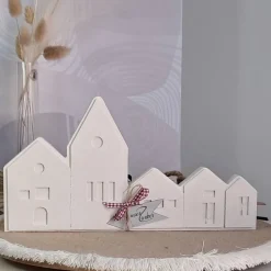 Lichthäuser weiß als Häuserleiste in 2 Größen Stadthäuser aus Raysin im Hygge Scandi Style Lichtthaus Dekohäuser