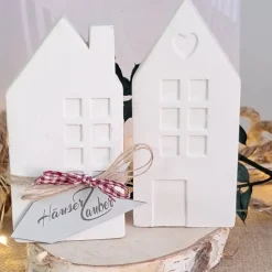 Lichthäuser weiß im 2er Set aus Raysin im Hygge Scandi Style Shabby Dekohäuser Ganz-Jahresdekoration