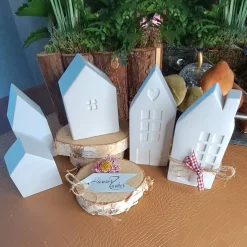 Lichthäuser Weiß Modern Nordisch – Handgemachte Keramik Deko Häuser in 5 Varianten