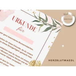 Liebevoll gestaltete Urkunde für Blumenmädchen - Perfektes Geschenk für Blumenmädchen | A4 | digitale Datei