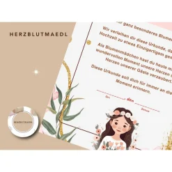 Liebevoll gestaltete Urkunde für Blumenmädchen - Perfektes Geschenk für Blumenmädchen | A4 | digitale Datei