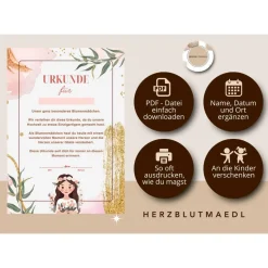 Liebevoll gestaltete Urkunde für Blumenmädchen - Perfektes Geschenk für Blumenmädchen | A4 | digitale Datei