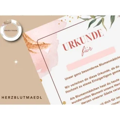 Liebevoll gestaltete Urkunde für Blumenmädchen - Perfektes Geschenk für Blumenmädchen | A4 | digitale Datei